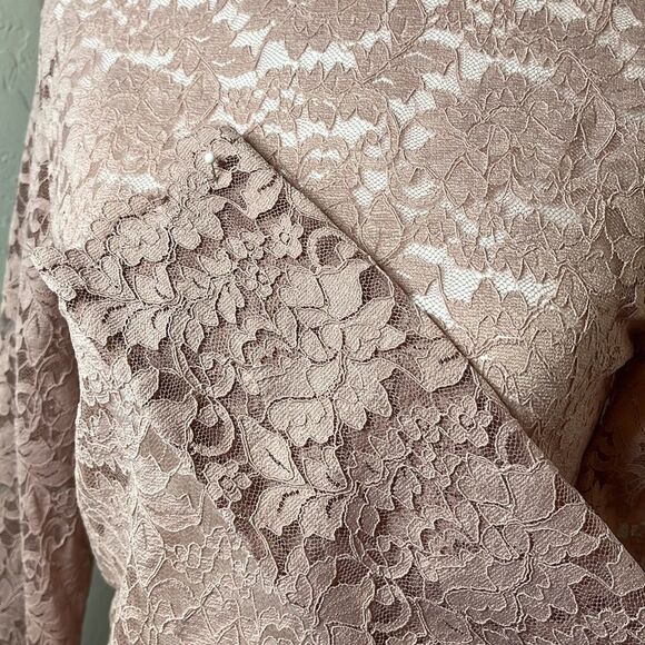 PINK stretchy long sleeve mock turtleneck lacy sheer blouse/top size medium - Picture 4 of 11